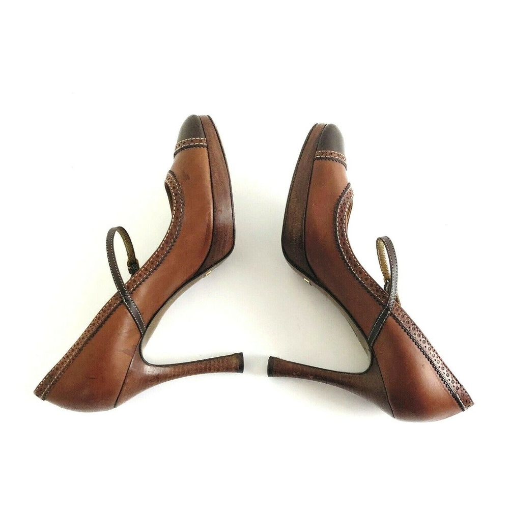 Dolce Gabbana 38 Two Tone Brown Leather Heels Wood - Picture 5 of 8